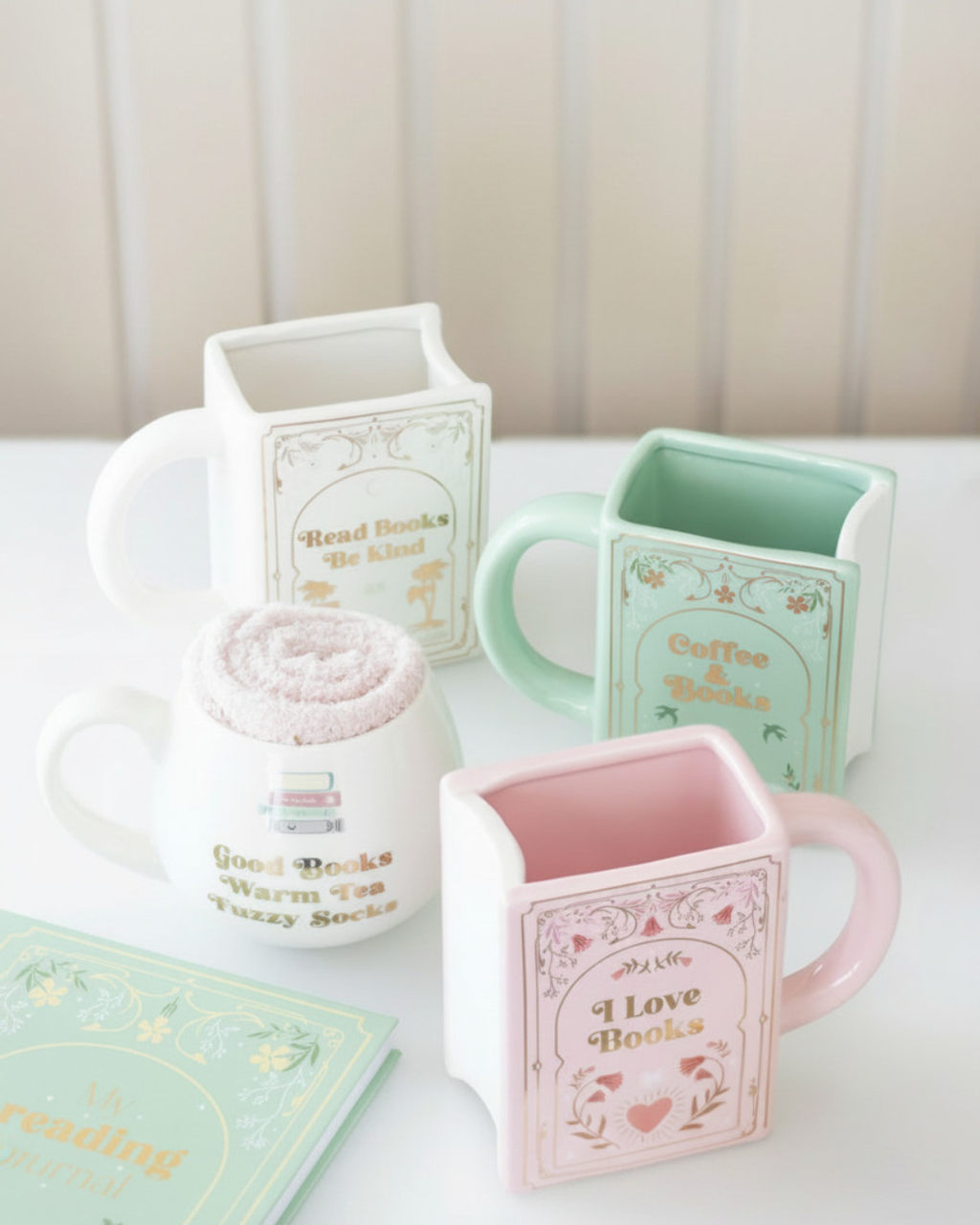 Read Books Be Kind White Book Shaped Mug