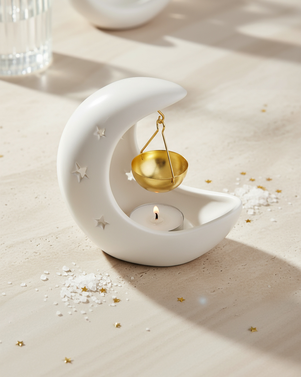 White Crescent Moon Hanging Oil Burner