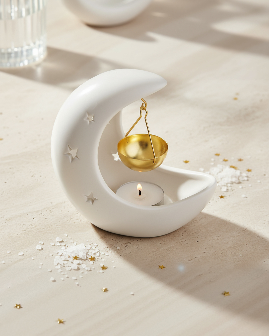 White Crescent Moon Hanging Oil Burner