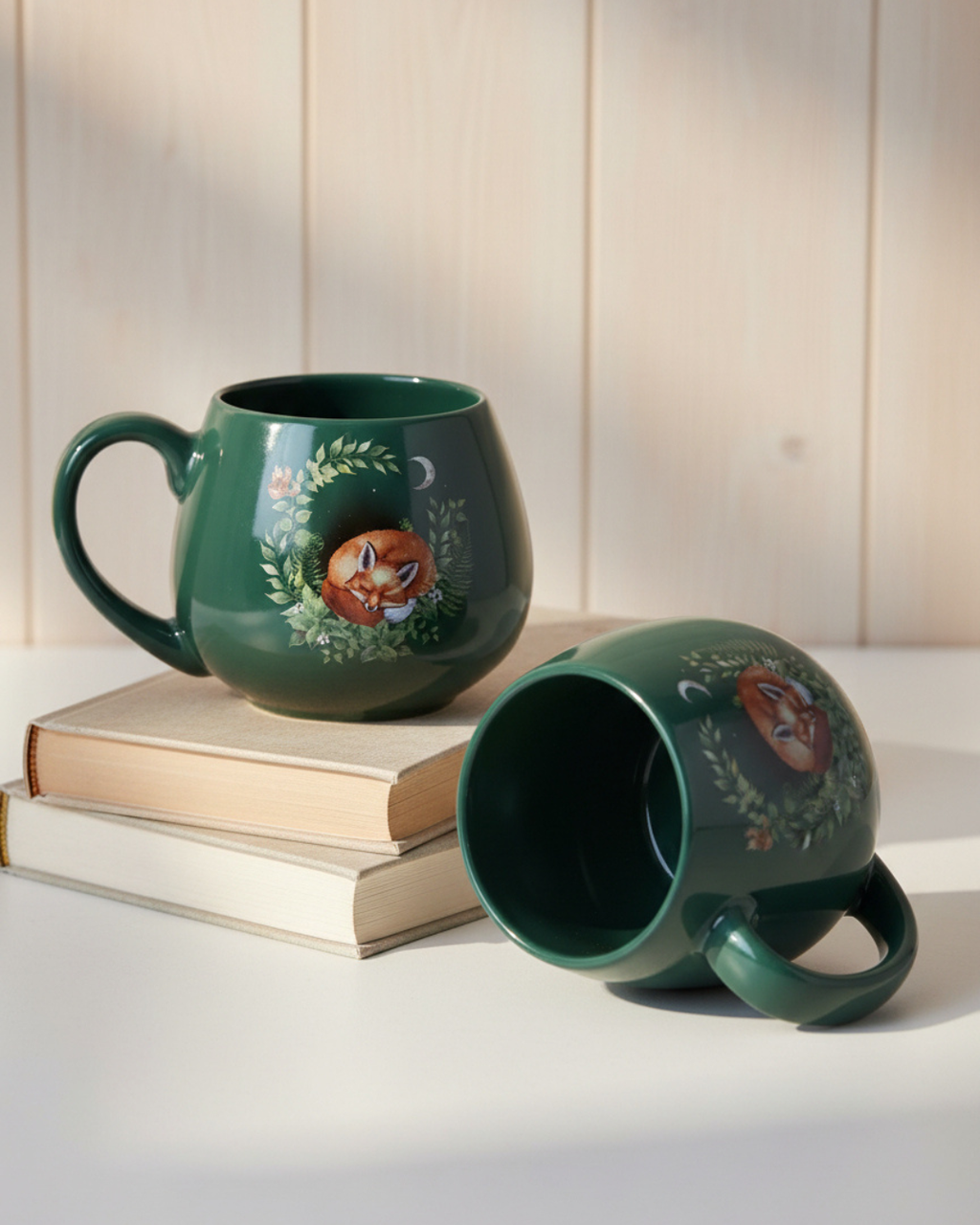 Green Sleeping Fox Rounded Mug